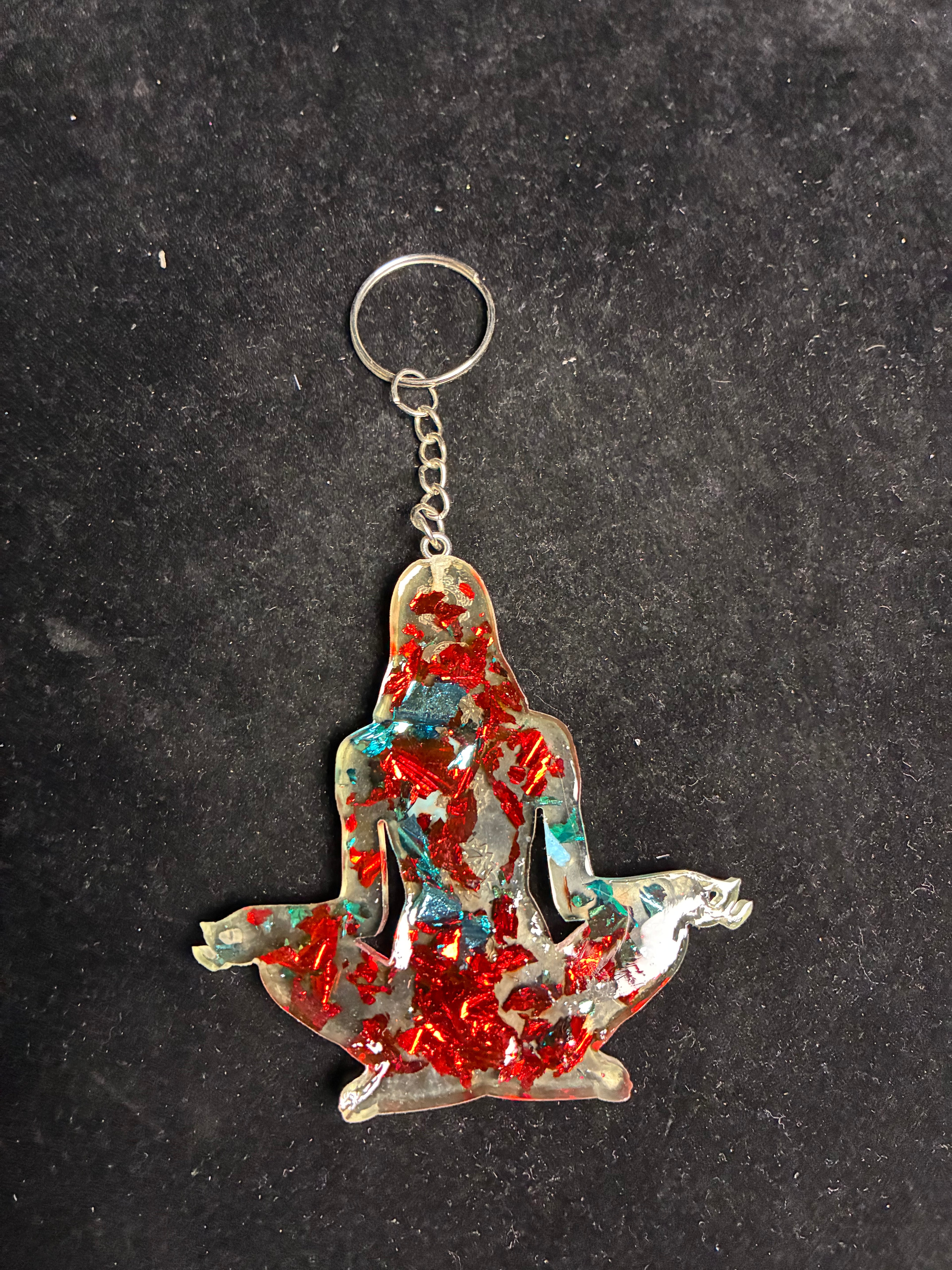 Porte clé zen feuille d’or rouge et bleu LES MERVEILLES DE SONIA