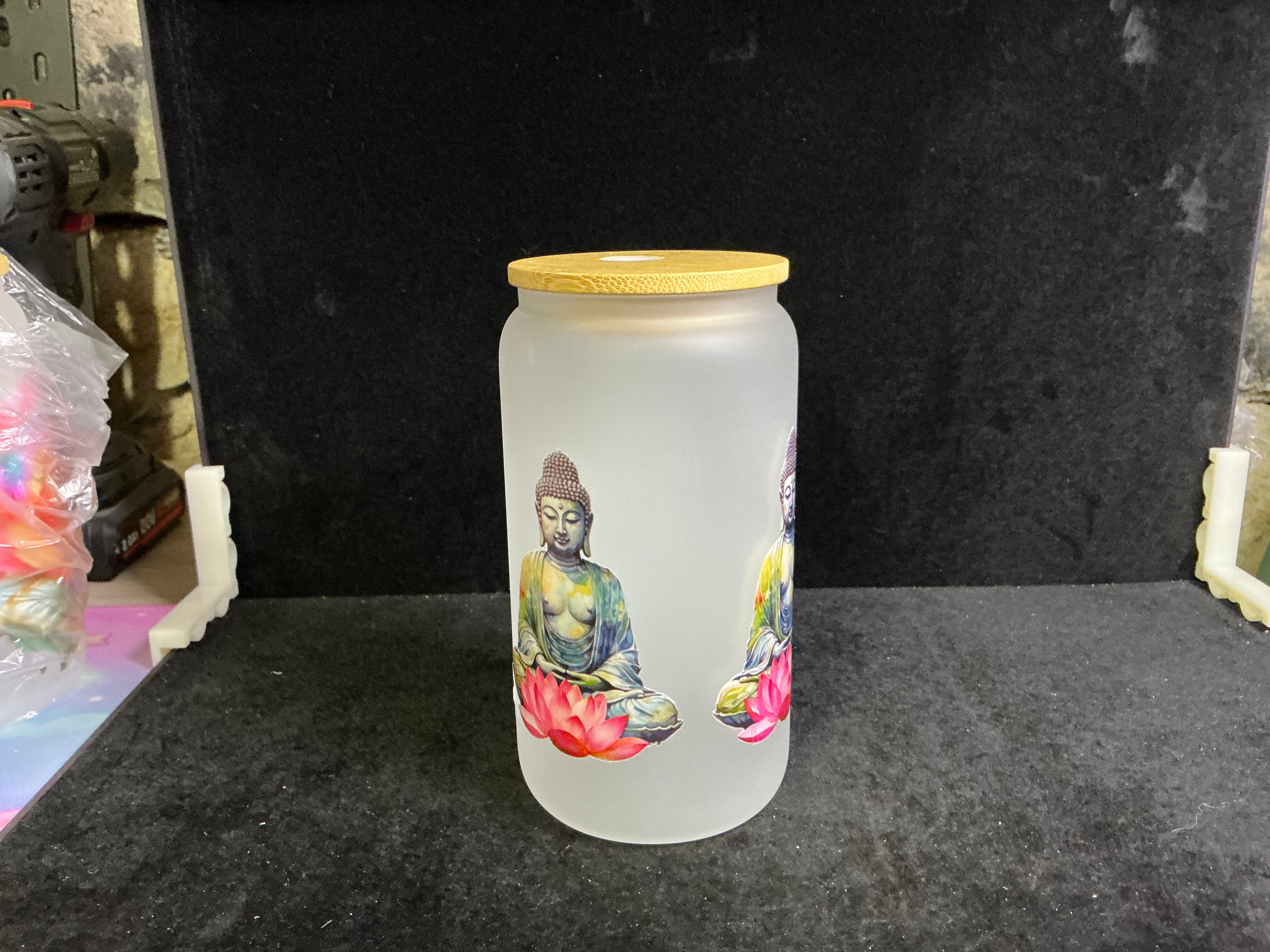Verre givré bouddha paille en verre LES MERVEILLES DE SONIA