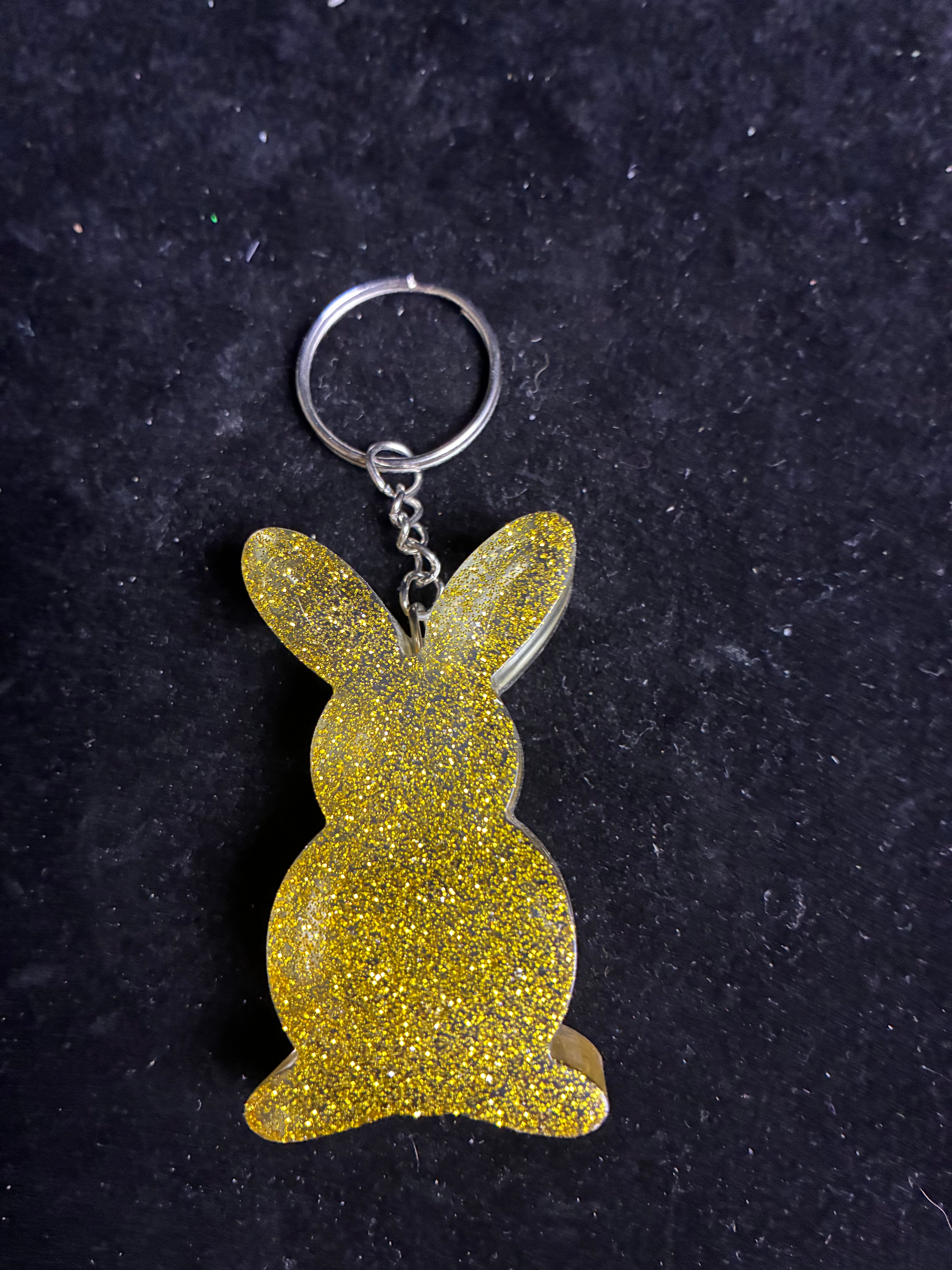Porte clé lapin doré pailletée résine LES MERVEILLES DE SONIA