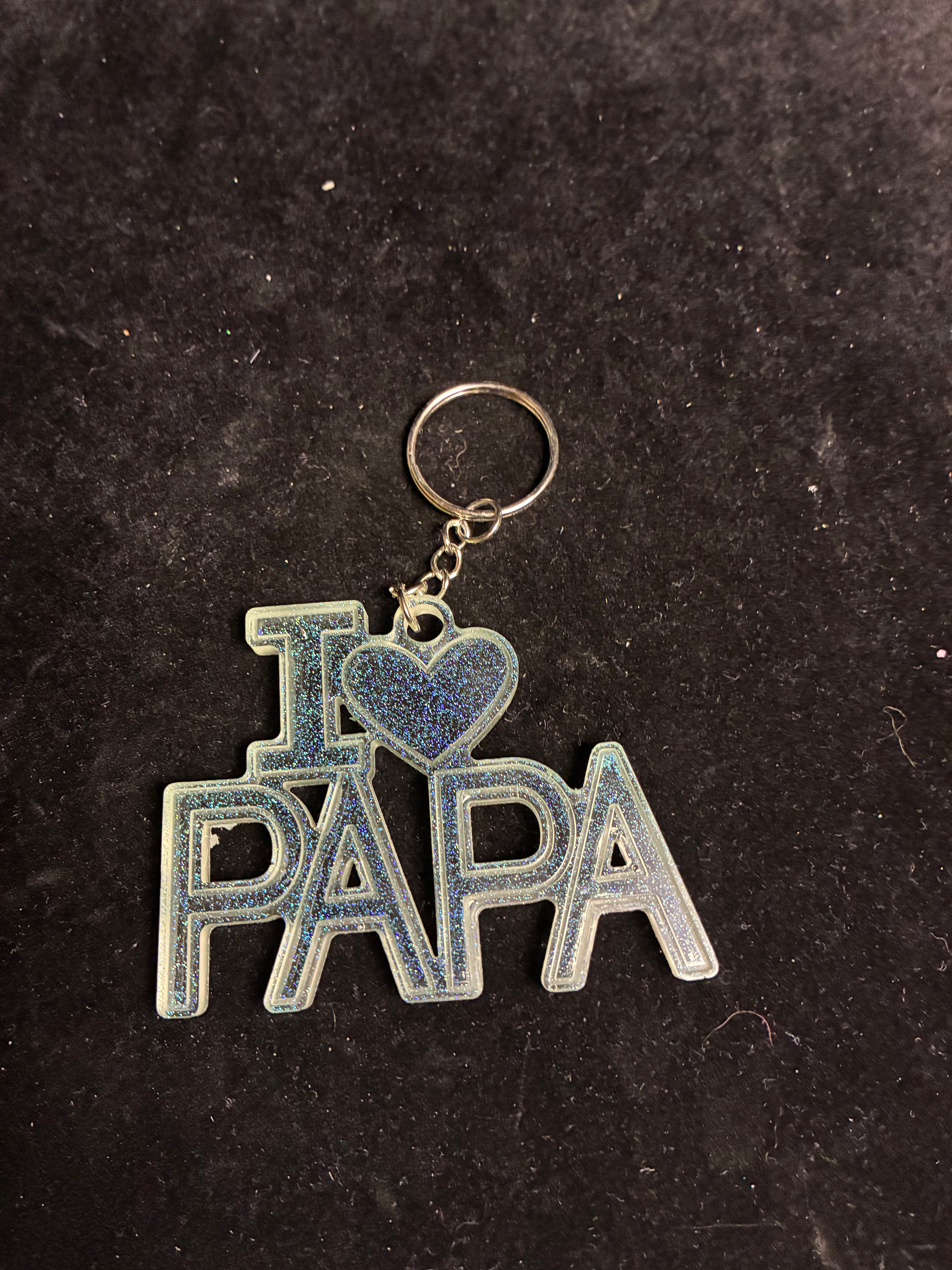 Porte clé I Love papa bleu résine LES MERVEILLES DE SONIA