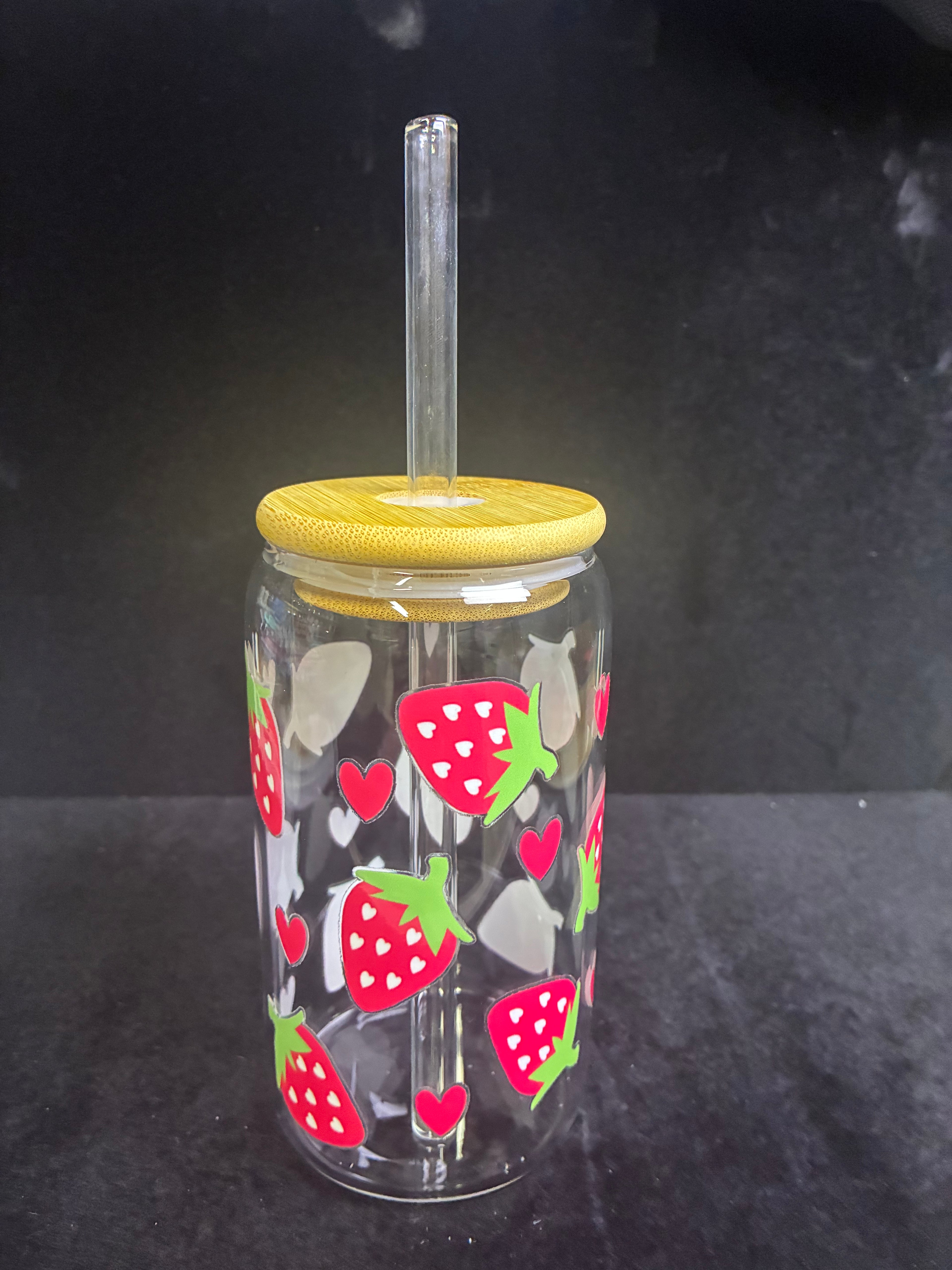 Verre fraise cœur verre paille en verre LES MERVEILLES DE SONIA