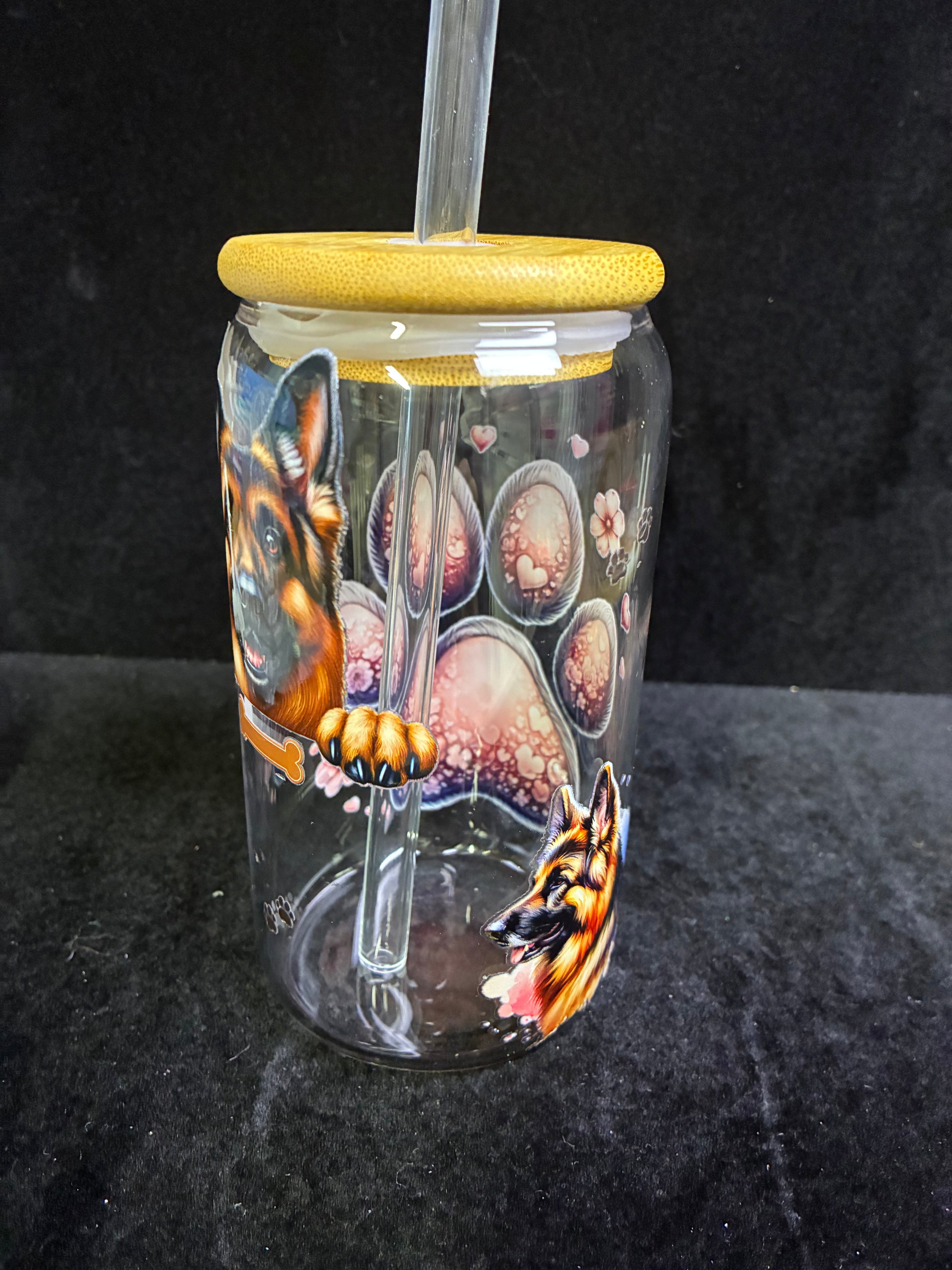 Verre chien berger allemand pattes paille en verre LES MERVEILLES DE SONIA