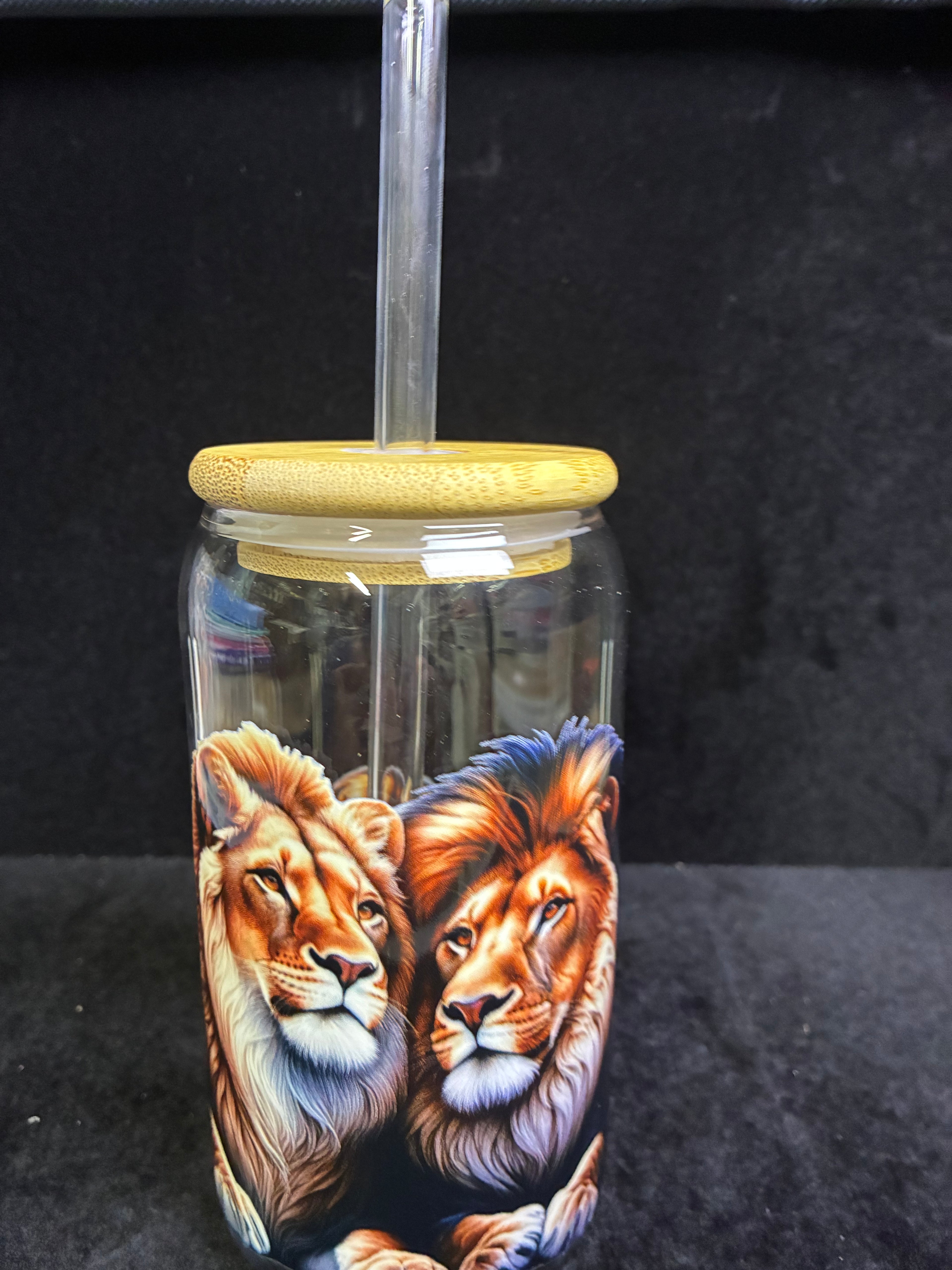 Verre couple de lion verre paille en verre LES MERVEILLES DE SONIA