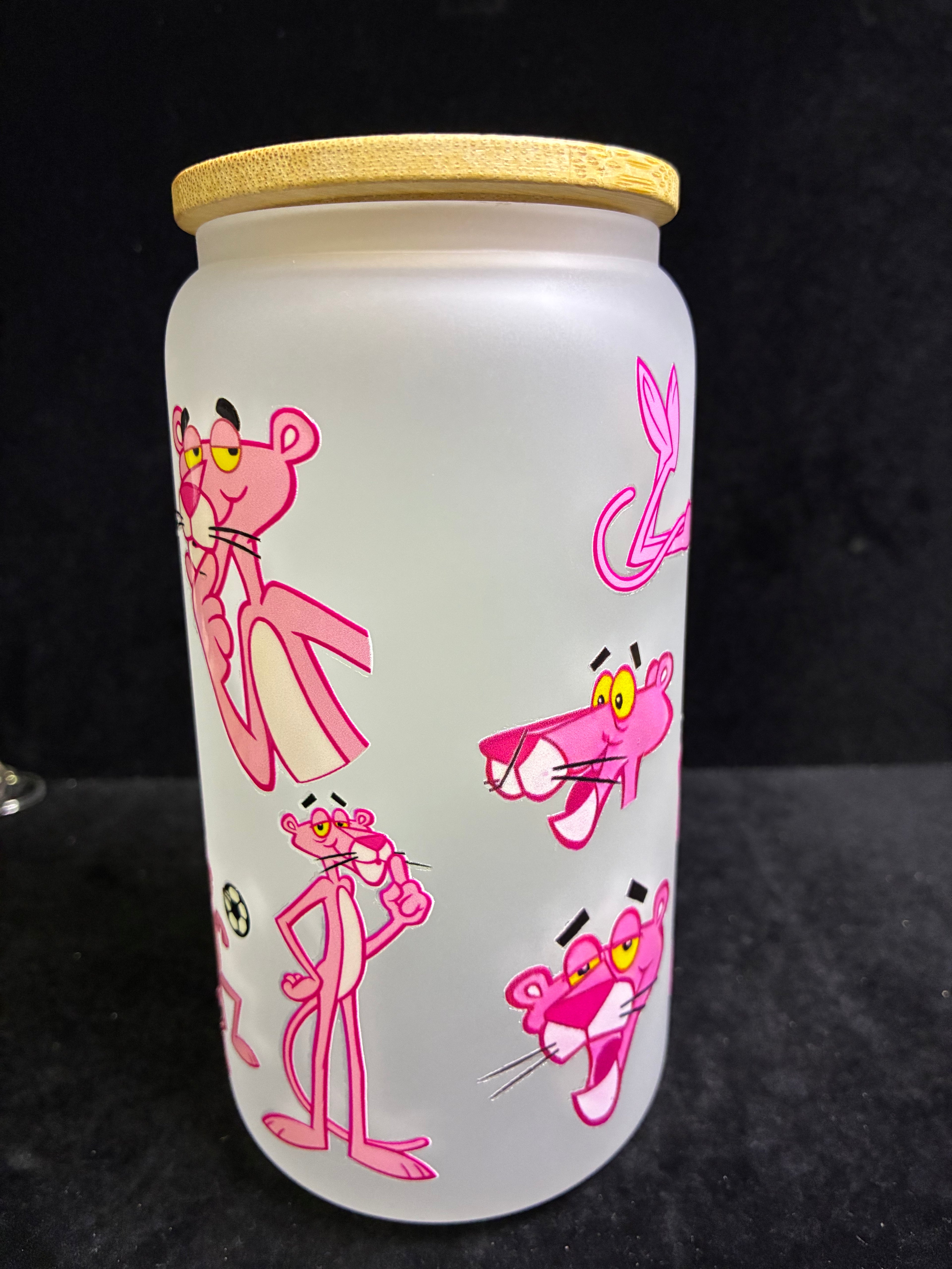 Verre givré Panthère rose paille en verre LES MERVEILLES DE SONIA