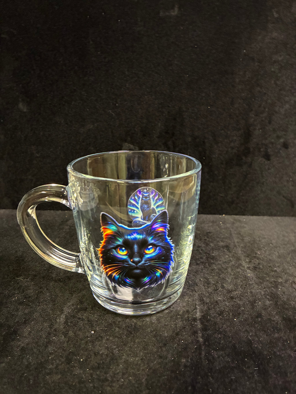 Tasse à café verre chat noir multi LES MERVEILLES DE SONIA