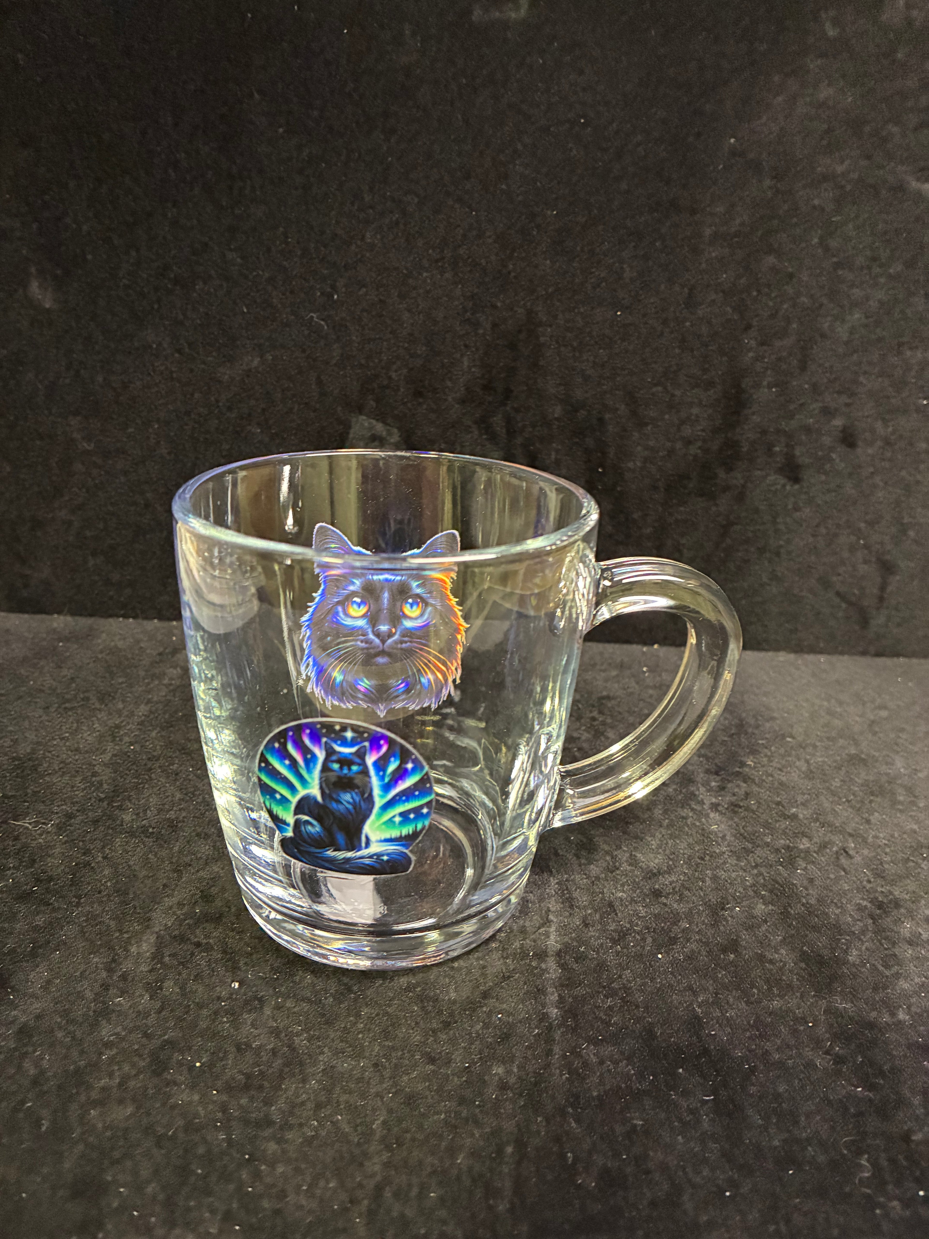 Tasse à café verre chat noir multi LES MERVEILLES DE SONIA