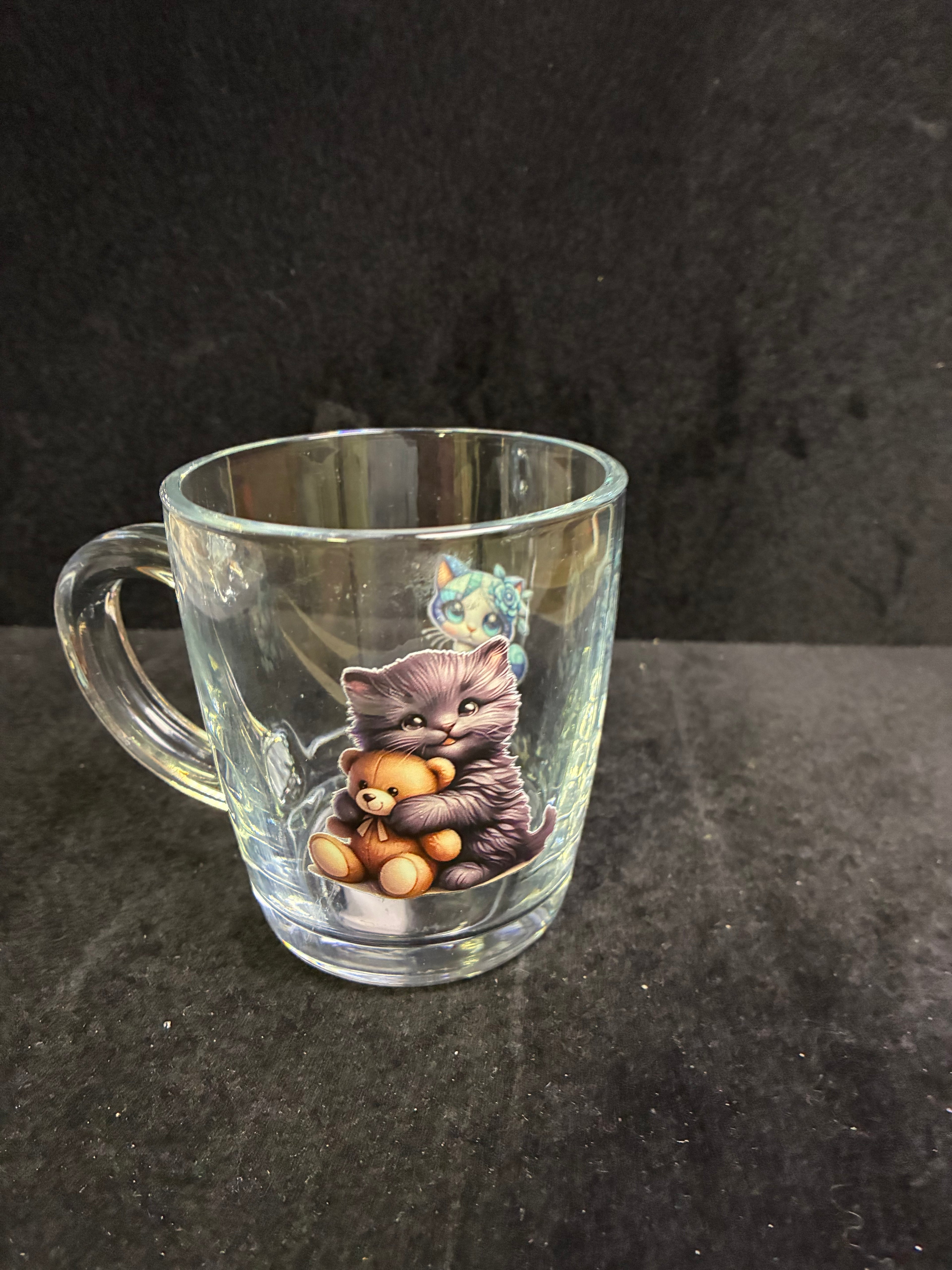 Tasse à café chat nounours verre LES MERVEILLES DE SONIA