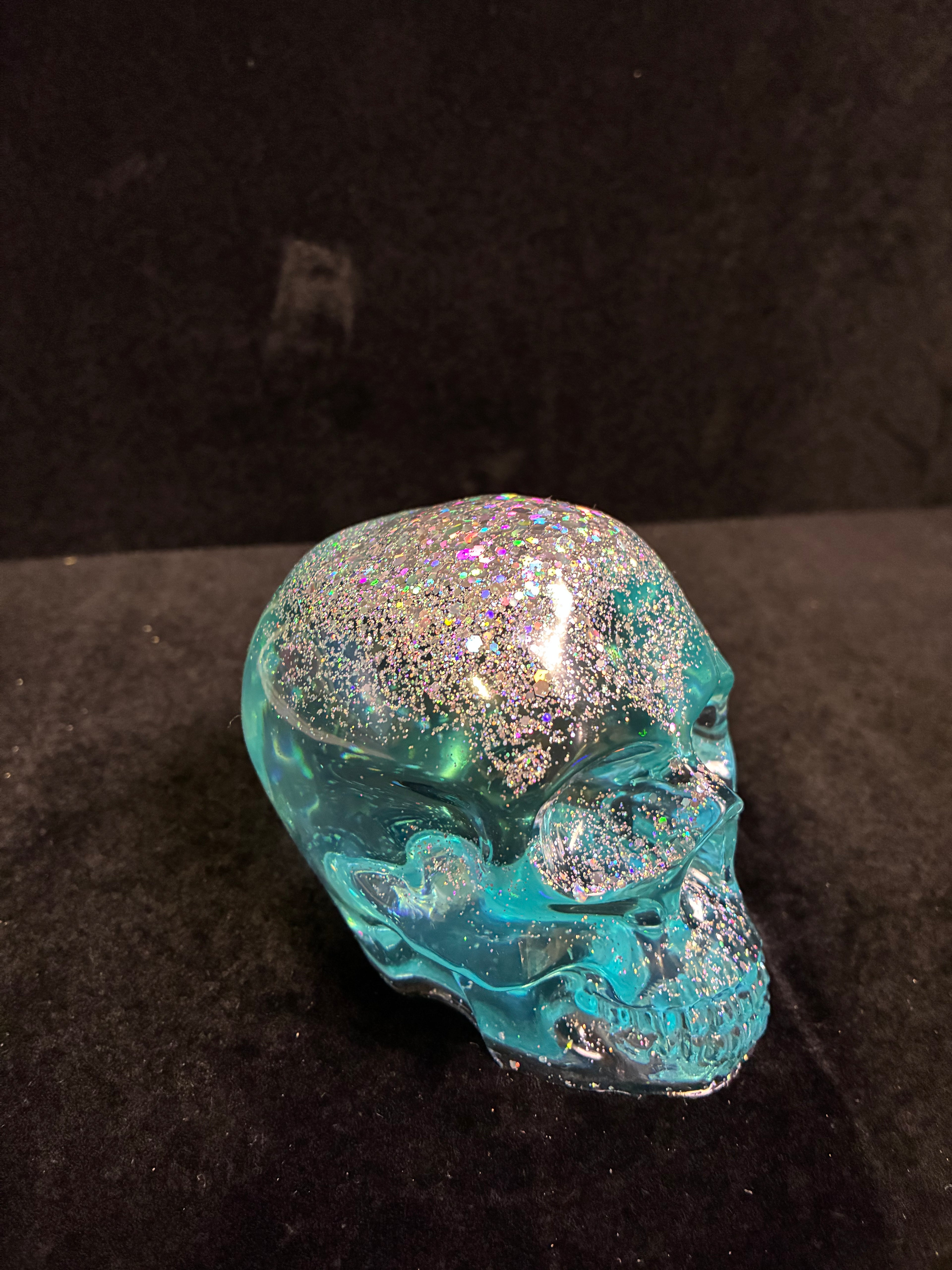 Skull grand bleu turquoise paillettes holographique