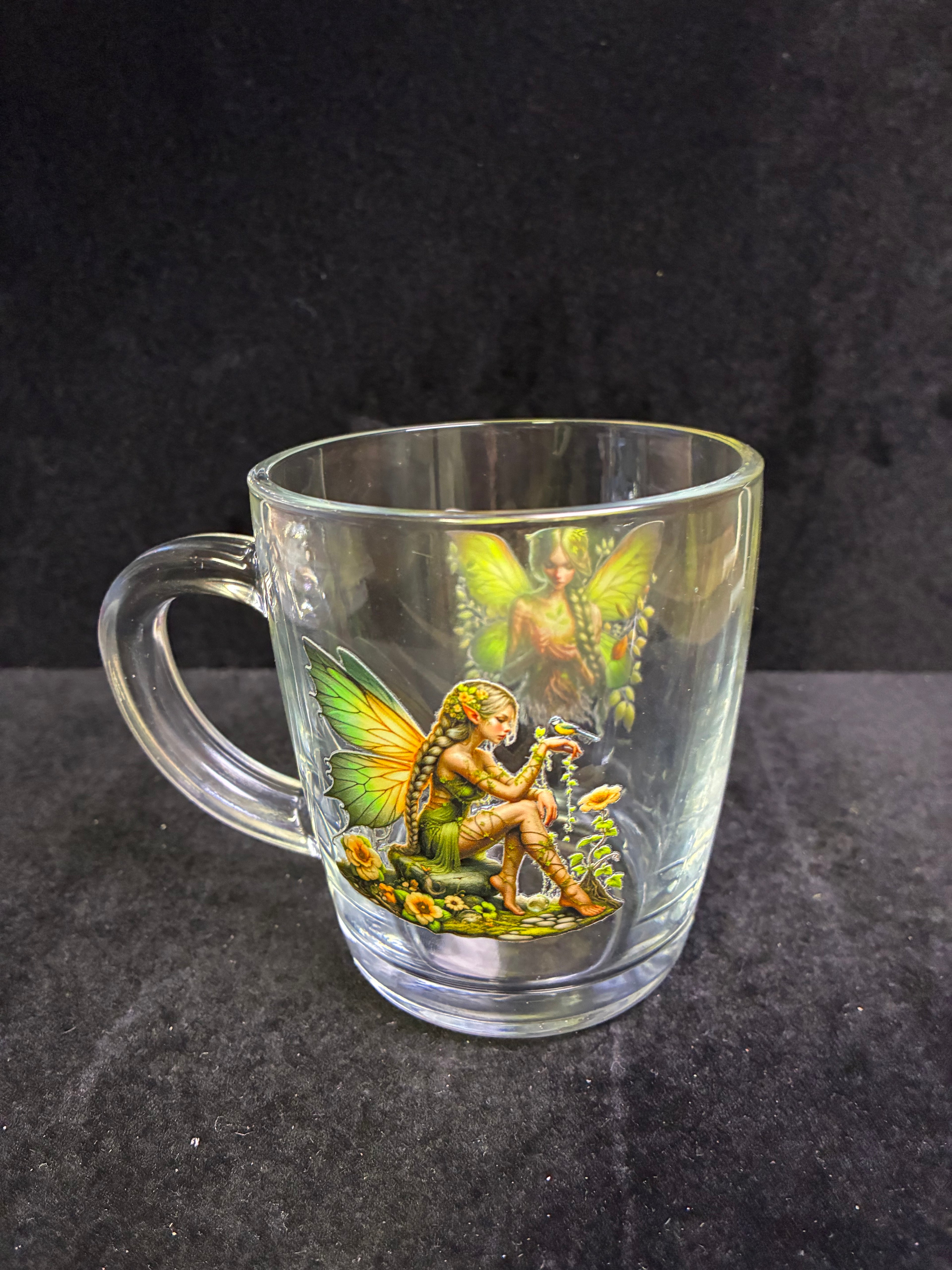 Tasse à café fée verte verre LES MERVEILLES DE SONIA