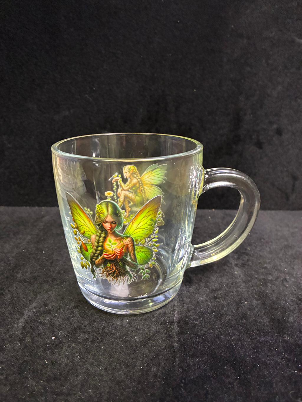 Tasse à café fée verte verre LES MERVEILLES DE SONIA