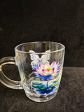 Tasse à café fleurs de lotus papillon blanc verre LES MERVEILLES DE SONIA