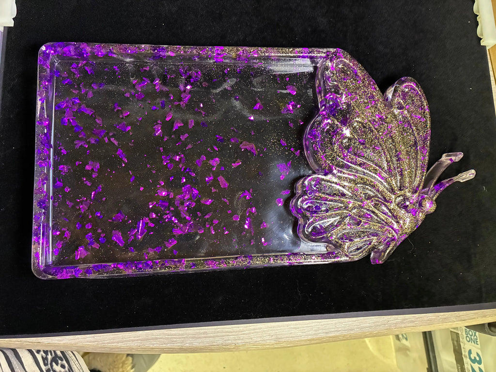 Plateau papillon feuille d’or violette LES MERVEILLES DE SONIA