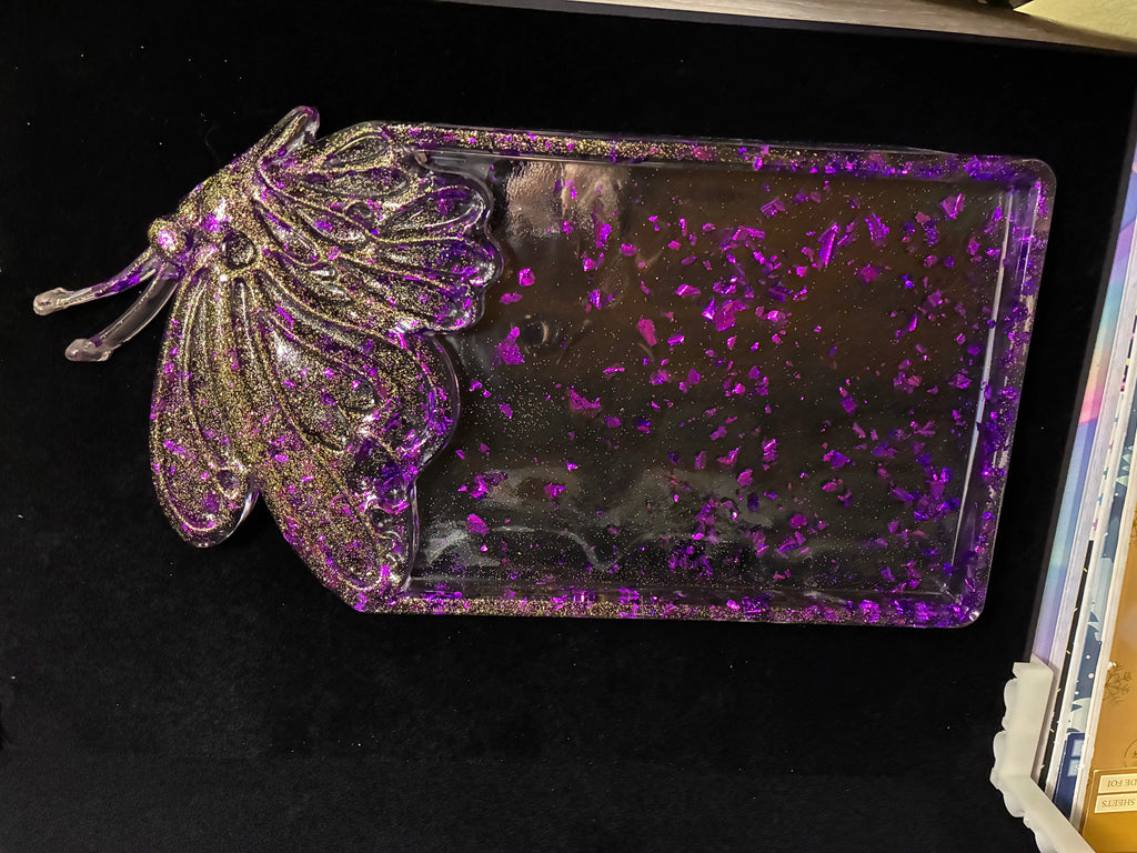 Plateau papillon feuille d’or violette LES MERVEILLES DE SONIA