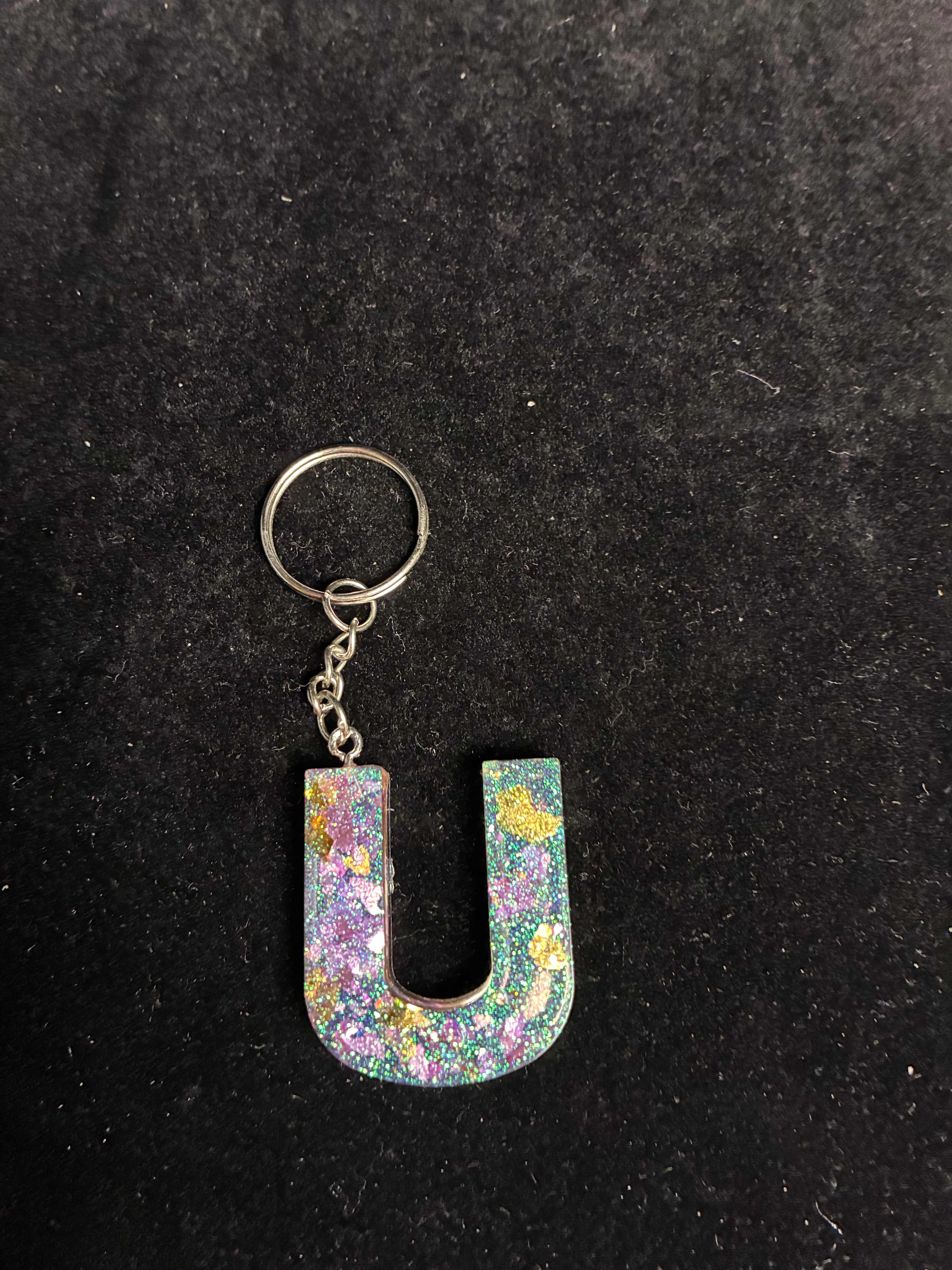 Porte clé alphabétique paillette vert feuille d’or rose LES MERVEILLES DE SONIA
