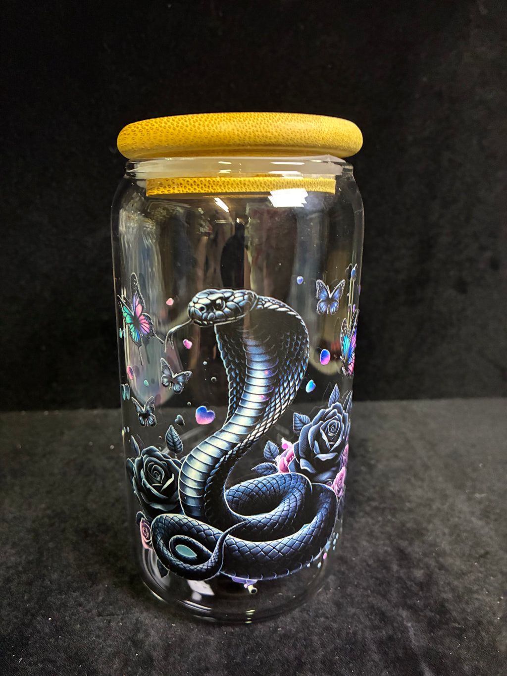 Verre serpent noir fleurs paille en verre LES MERVEILLES DE SONIA