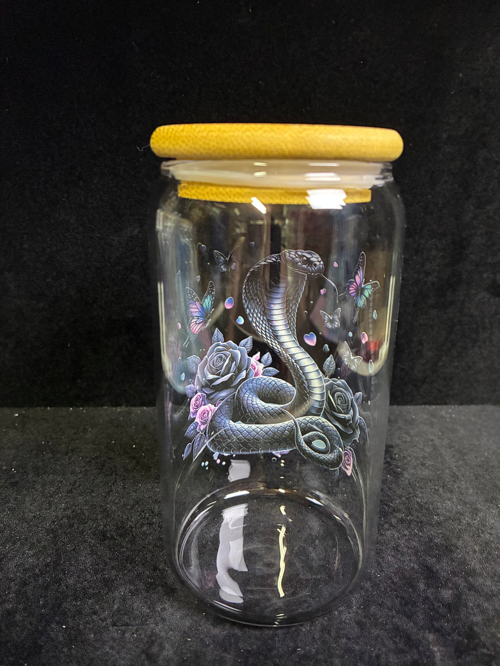 Verre serpent noir fleurs paille en verre LES MERVEILLES DE SONIA