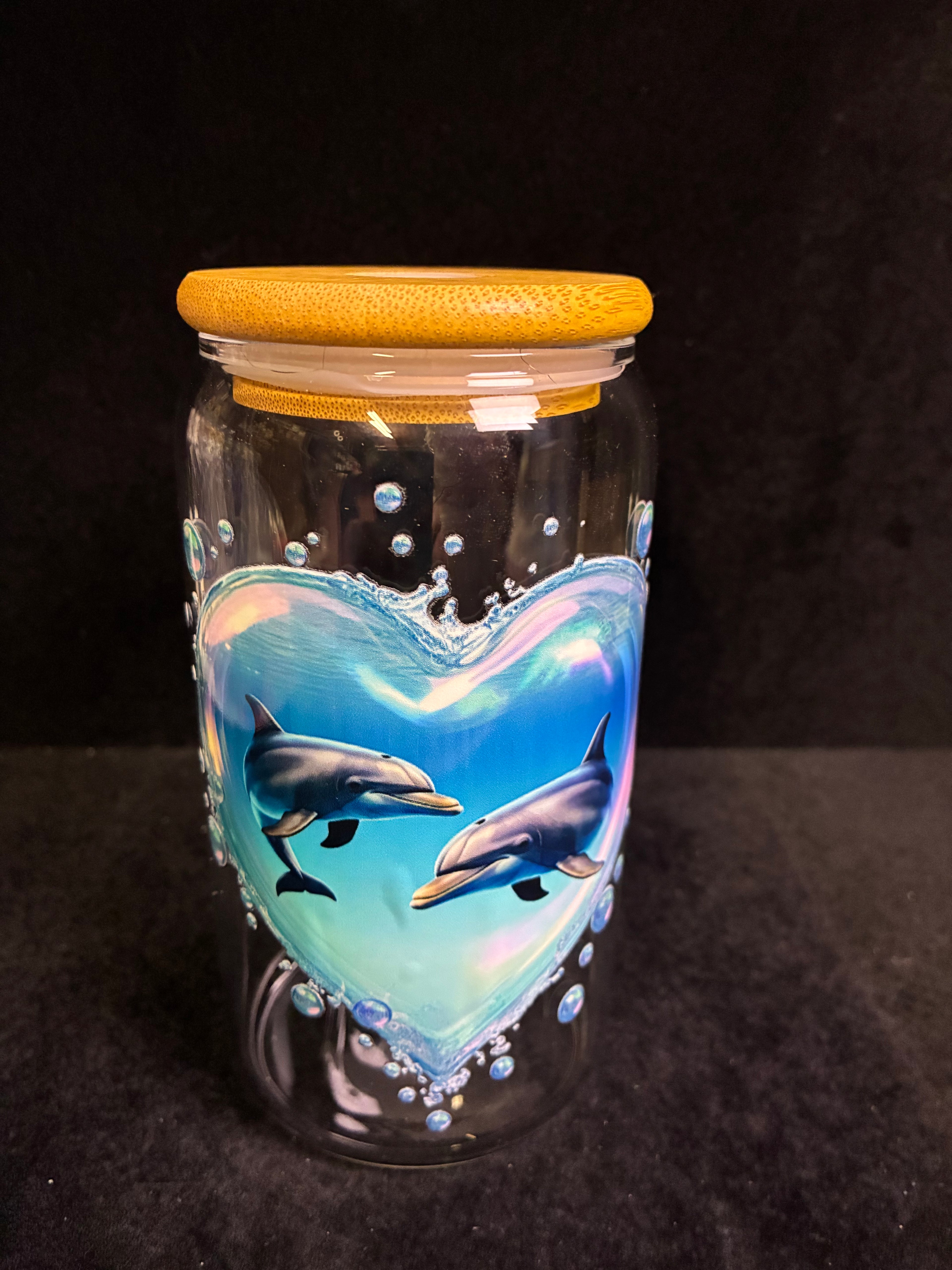 Verre dauphin cœur paille en verre LES MERVEILLES DE SONIA