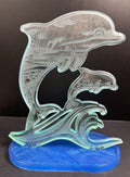 Support double dauphins sur socle bleu ovale LES MERVEILLES DE SONIA